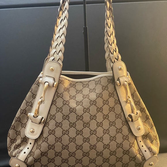 GUCCI GG Canvas Horsebit Tote Bag Beige Silver - Picture 2 of 13